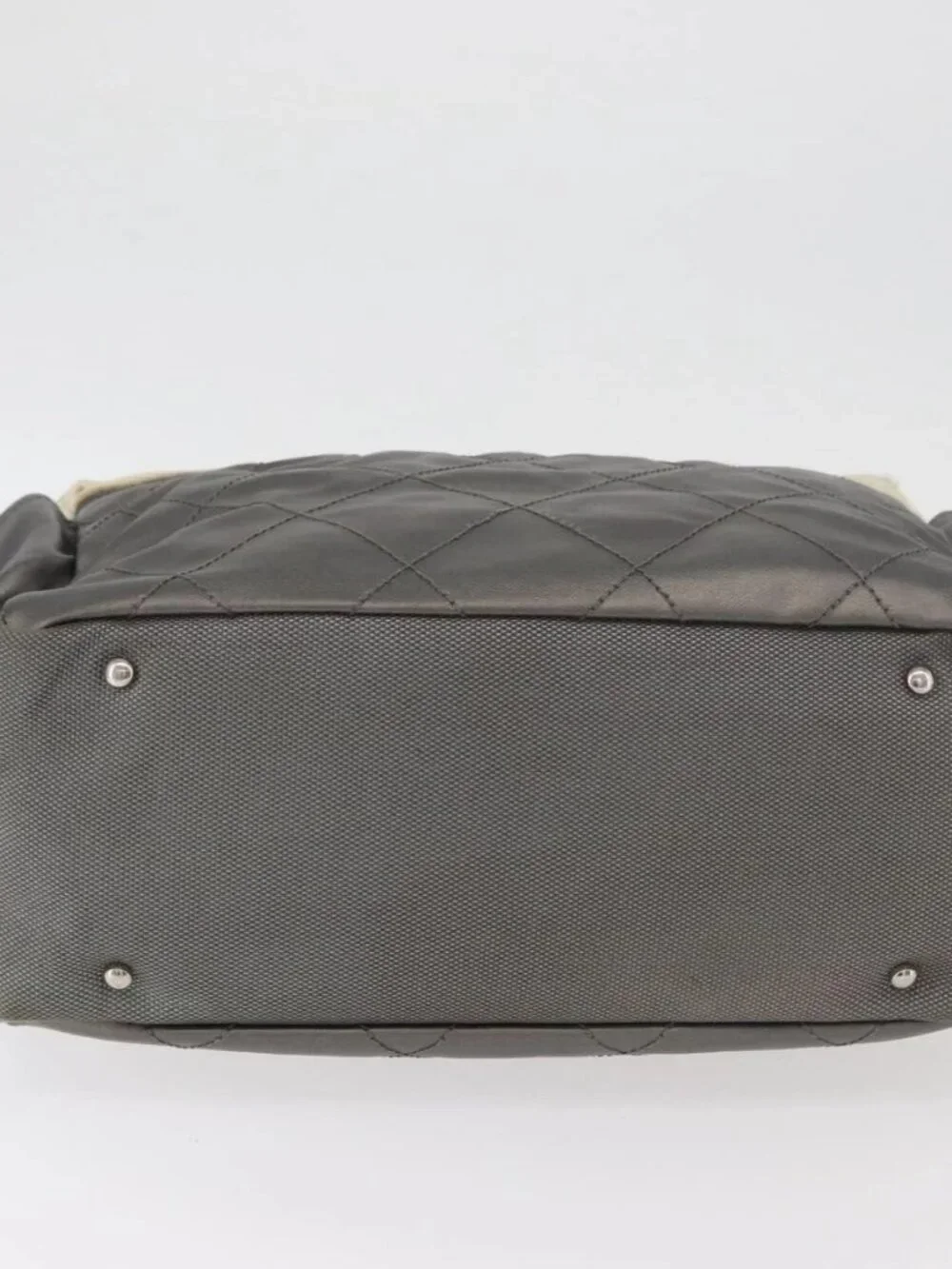 CHANEL Paris Biarritz MM Tote Bag Coated Canvas Silver CC Auth 182784